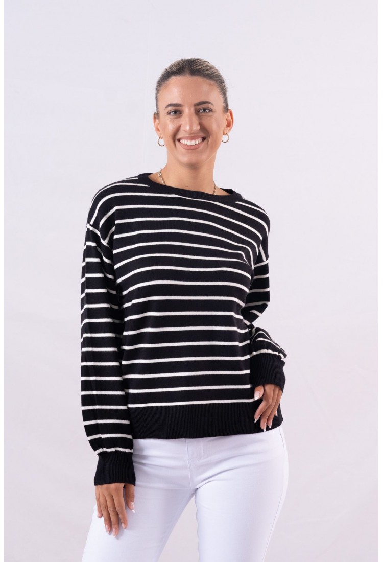 STRIPED PULLOVER WITH BUTTON BACK 2030