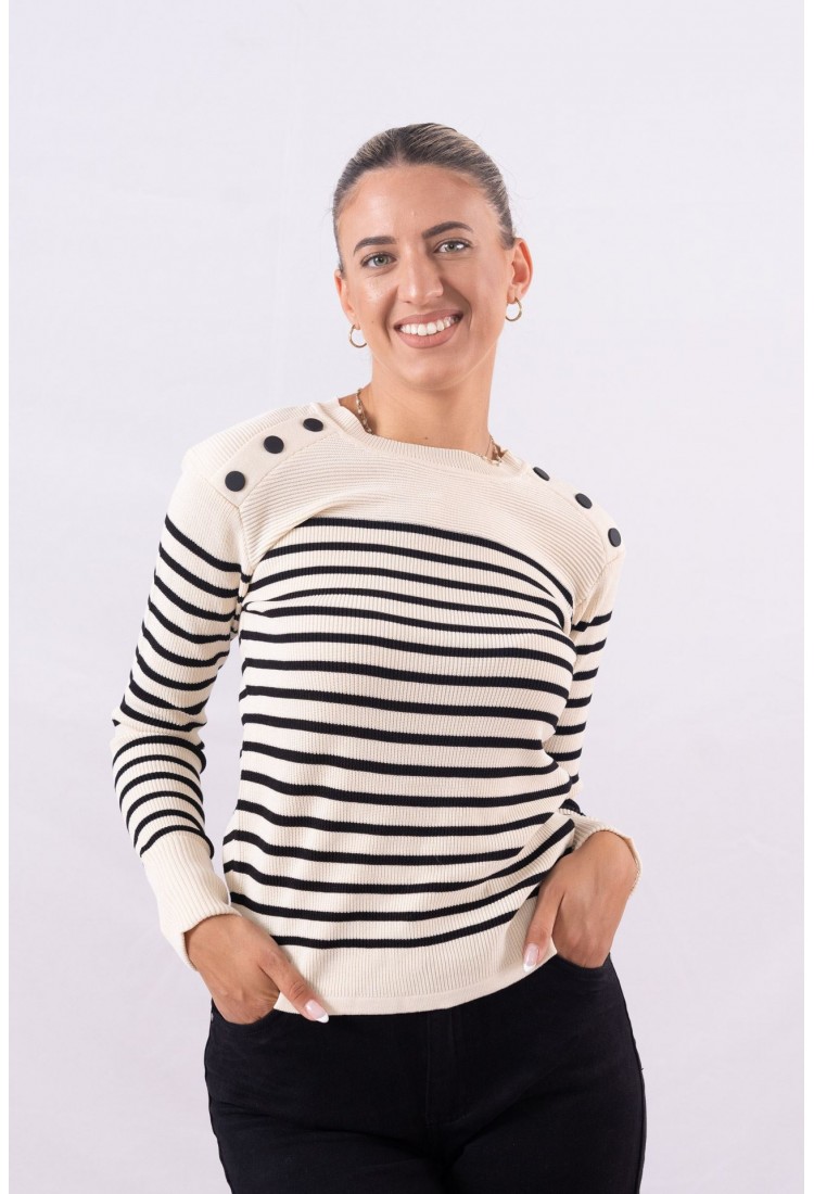 STRIPE SWEATER WITH DECORATIVE BUTTONS 93027